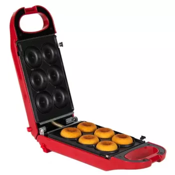 Trebs 6-in-1 užkandžių gamintojas raudonas – vafliams, sumuštiniams, griliui, spurgoms, poffertjes, keksiukams