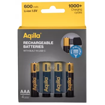 AQIILA AAA NiMH akumuliatoriai su USB-C, 1,2 V, 600 mAh, 4 vnt. AQ60AAA374C4