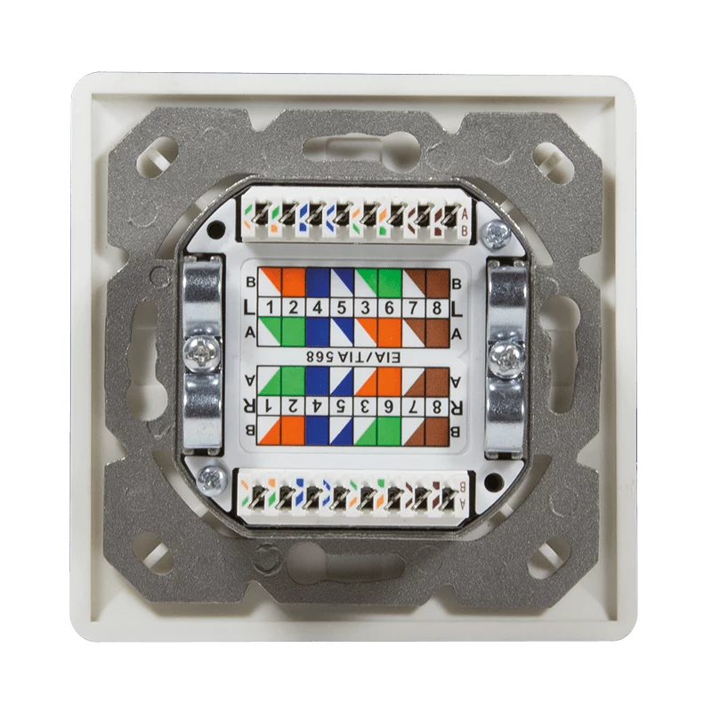 DSIT DC-Wall-In-STP6-I įleidžiama Cat. 6 ekranuota dviguba RJ45 rozetė, dramblio kaulo spalvos