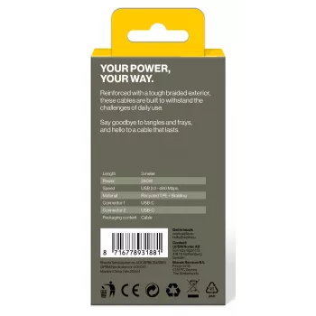 AQIILA USB-C į USB-C įkrovimo ir duomenų perdavimo kabelis, 3 m, juodas AQCBPBICB4BD881