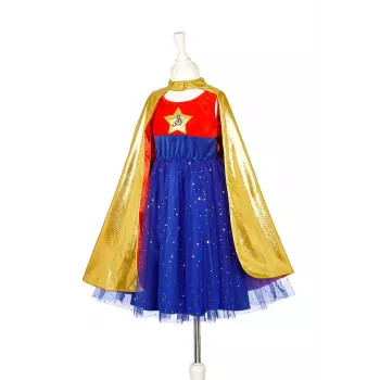 Souza! Superheroine kostiuminė suknelė su apsiaustu, rožinė/auksinė/mėlyna, 5-7 metų (116-128 cm)