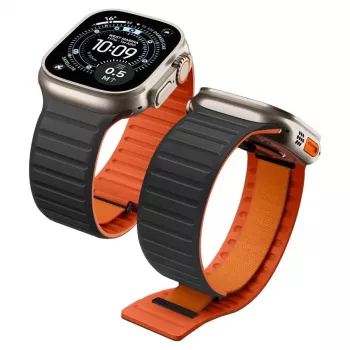 Spigen Athlex Air M apyrankė Apple Watch 8/9/10/11/SE/Ultra (44/45/46/49 mm) - juoda/oranžinė