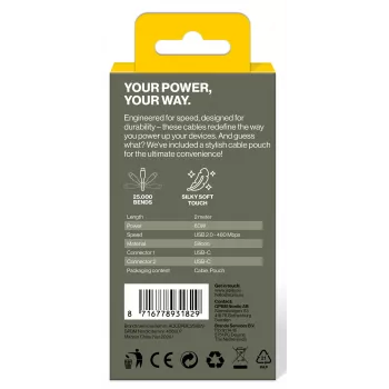 AQIILA Cablebird CS12 USB-C į USB-C įkrovimo ir duomenų perdavimo kabelis 2 m 60 W juodas AQCBPBIC2SI829