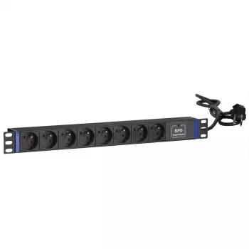 DSIT 19 inch 8 lizdų PDU su apsauga nuo viršįtampių ir įžeminimo kontaktu (DS-8PDU-SPD-PE)