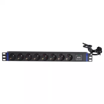 DSIT 19 inch 8 lizdų PDU su apsauga nuo viršįtampių ir įžeminimo kontaktu (DS-8PDU-SPD-PE)