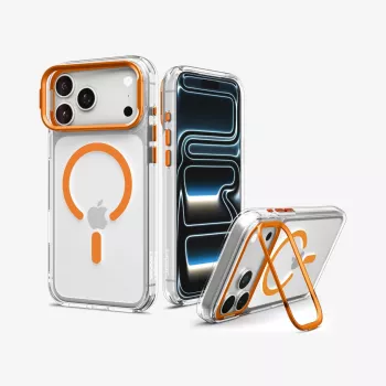 Spigen Ultra Hybrid Optik S MagSafe dėklas iPhone 17 Pro Max / 18 Pro Max - permatomas/oranžinis