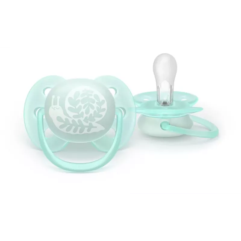 Philips Avent Ultra Soft DECO žindukas 0-6 mėn., 2 vnt., silikonas, be BPA, su sterilizavimo dėklu