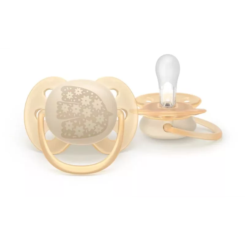 Philips Avent Ultra Soft DECO žindukas 0-6 mėn., 2 vnt., silikonas, be BPA, su sterilizavimo dėklu