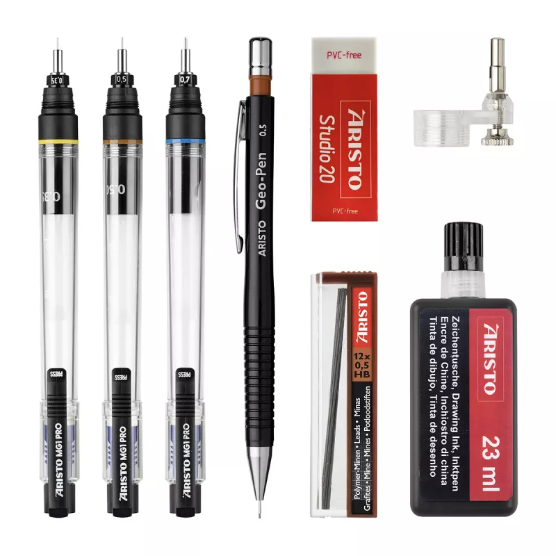 ARISTO mg1 pro Studio techninio braižymo rašiklių rinkinys, juodas (AR64150)