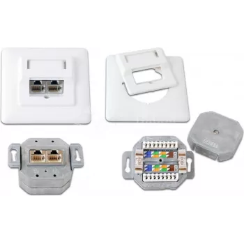 Wirewin DD-TRIO-K5E UP2 WS Cat5e ekranuota įleidžiama duomenų rozetė, 2x RJ45, LSA, grynai balta