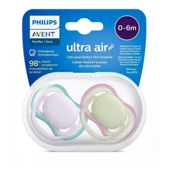 Philips Avent Ultra Air čiulptukas 0-6 mėn., 2 vnt., mergaitėms, rožinės/ violetinės spalvos, SCF085/24
