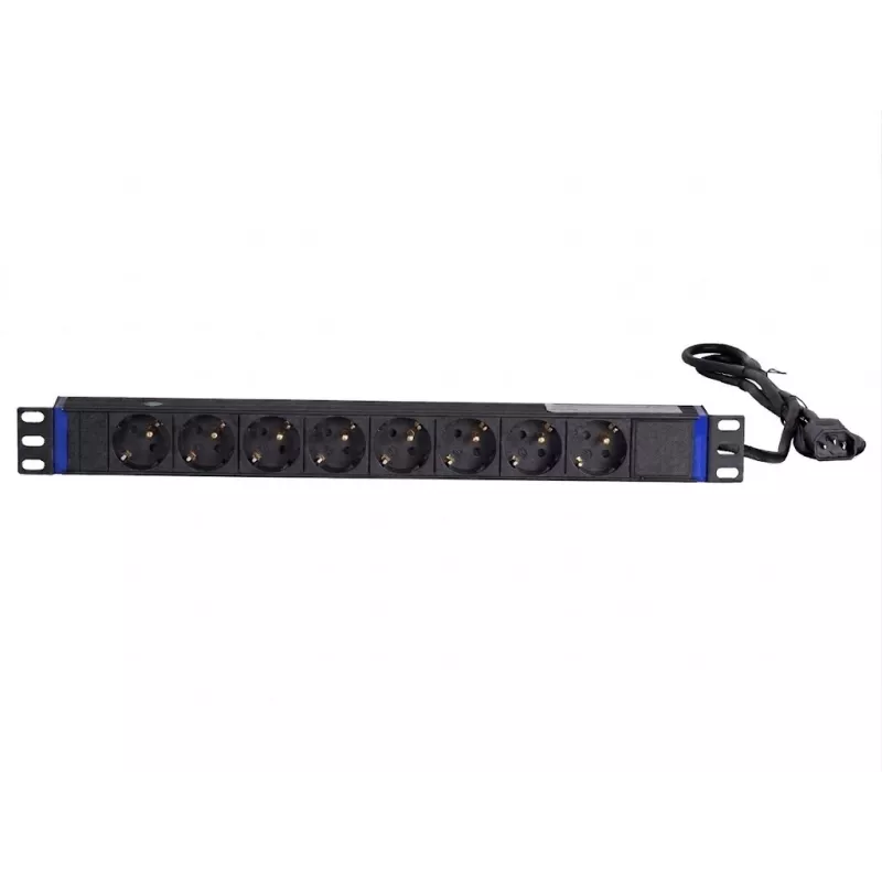DSIT 19 colių 8 lizdų stelažo PDU su C14 kištuku ir įžeminimo kontaktu (DS-8PDU-C14-PE)