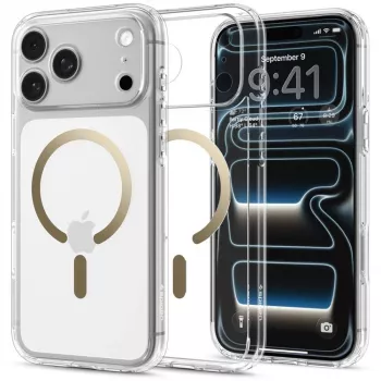 SPIGEN Ultra Hybrid MagSafe dėklas iPhone 17 Pro Max / 18 Pro Max - skaidrus/auksinis