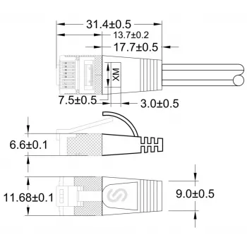 Wirewin Triotronik Cat6 U/FTP plonas tinklo kabelis, 0,5 m, violetinės spalvos PKW-STP-SLIM-KAT6 0.5 VT