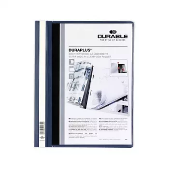 DURABLE DURAPLUS pristatymo aplankas su permatomu priekiniu kišenu ir slankiojančiu spaustuku, tamsiai mėlynas, A4, 30 lapų talpa