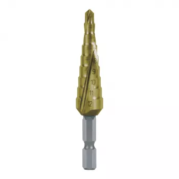 RUKO laiptinis grąžtas HSS TiN 4-12 mm, 9 pakopų, cilindrinis kotas
