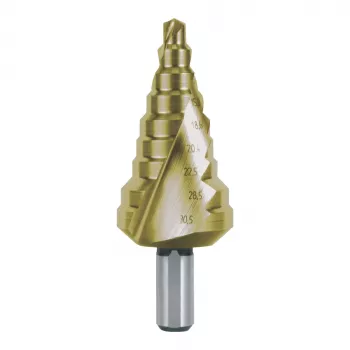 RUKO STB-HSS-TiN-SP-Gr.8-6-30.5mm-PG pakopinis grąžtas, 7 pakopos, 12,5-37,0 mm, TiN padengtas HSS