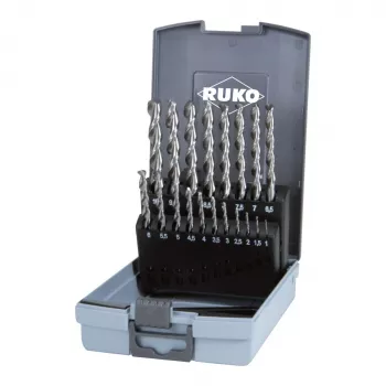 RUKO SPB-Set 19 dalių HSS-G TL 3000 sukimo grąžtų rinkinys, 1-10 mm, 0,5 mm žingsniu, DIN 338, 135° smaigalys, bronzinis/auksinis dengimas, plastikinėje dėžutėje