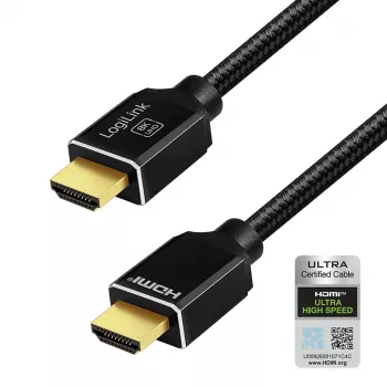 LogiLink HDMI laidas A/M į A/M 8K/60Hz 48Gbps metalinis nailoninis sertifikuotas juodas 2m
