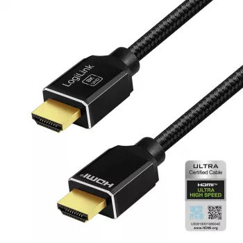LogiLink HDMI kabelis A/M – A/M 8K/60 Hz 48 Gbps metalinis nailoninis sertifikuotas juodas 5 m