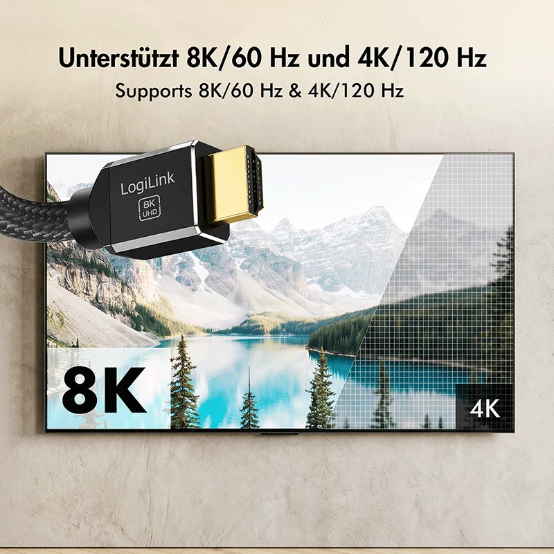 LogiLink HDMI kabelis A/M – A/M 8K/60 Hz 48 Gbps metalinis nailoninis sertifikuotas juodas 5 m