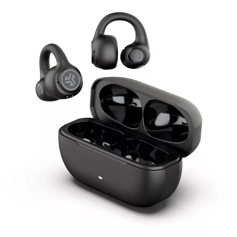JLab Flex Open Air Clip belaidės ausinės, Bluetooth 5.3, 32 val. bendra baterija, IP55, juodos