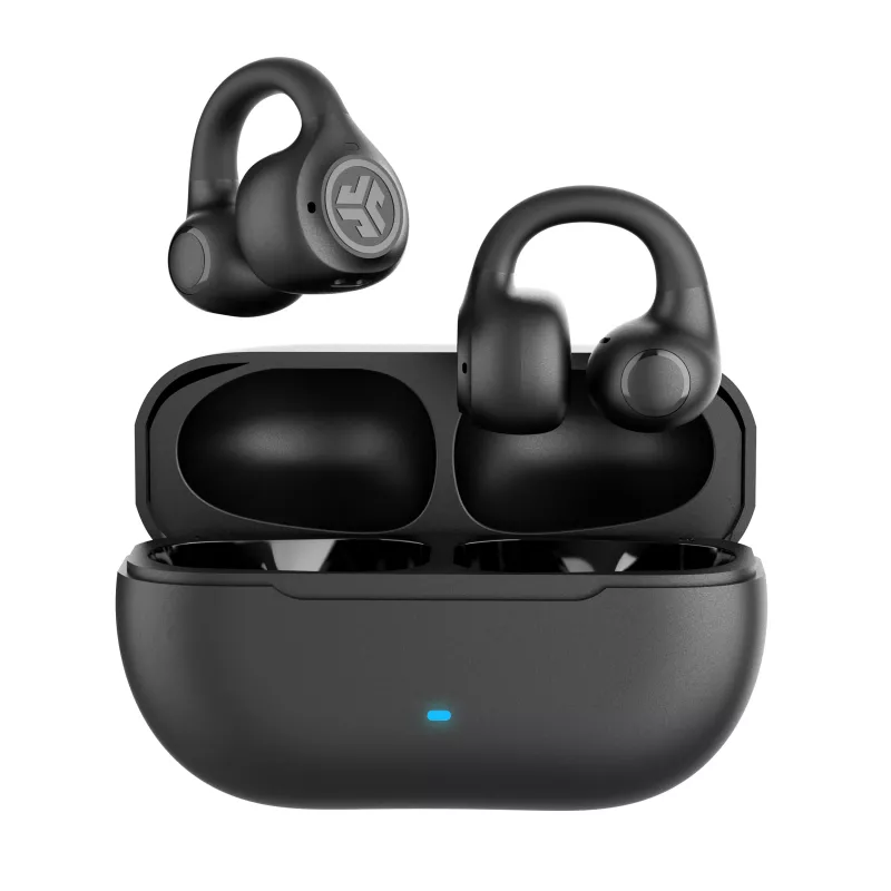 JLab Flex Open Air Clip belaidės ausinės, Bluetooth 5.3, 32 val. bendra baterija, IP55, juodos