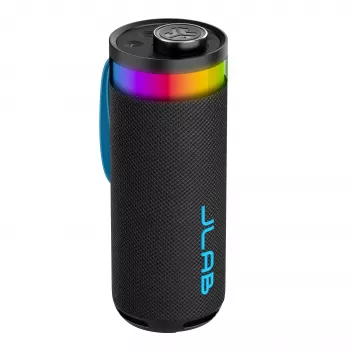 JLab Go Party nešiojamas Bluetooth garsiakalbis su 20W galia, IPX6 atsparumas vandeniui, 15 val. baterija, integruotas mikrofonas, apšvietimo režimai, juodas