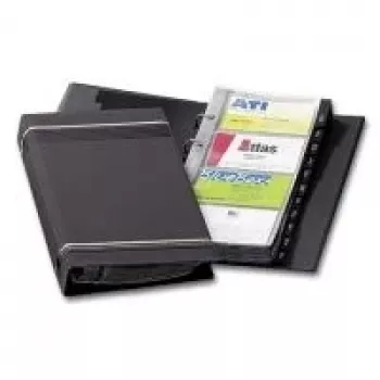 DURABLE VISIFIX 200 Vizitinių kortelių segtuvas su žiedais, 200 kortelėms, A-Z indeksas, juodas 238558