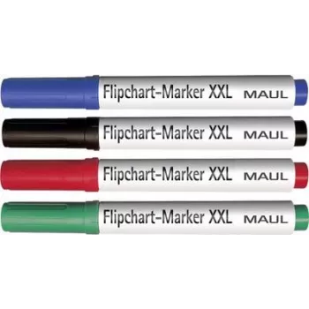 MAUL Flipchart Marker Set, Chisel Tip 3.0-6.5 mm, 4 Assorted Colours