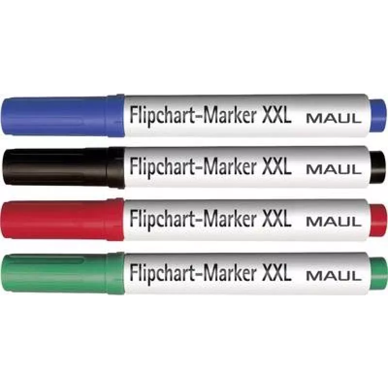 MAUL Flipchart Marker Set, Chisel Tip 3.0-6.5 mm, 4 Assorted Colours