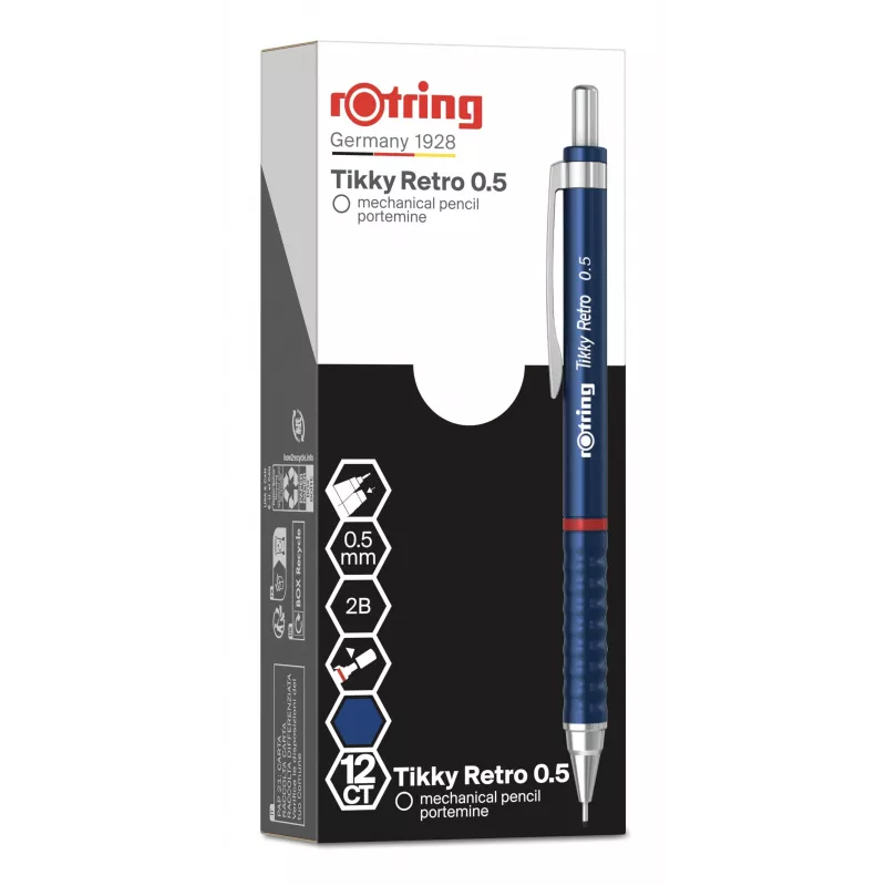 Rotring Tikky Retro mechaninis pieštukas 0,5 mm, mėlyno chromo apdaila 2202566