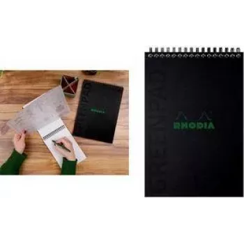 RHODIA GREENPAD spiralinis bloknotas A5+ su linijomis, juodas, 160x210mm, 90gsm, 80 lapų, 119929C