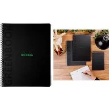 RHODIA GREENBOOK College Block A4+ su liniuote, juodu perdirbto kartono viršeliu, 119933C