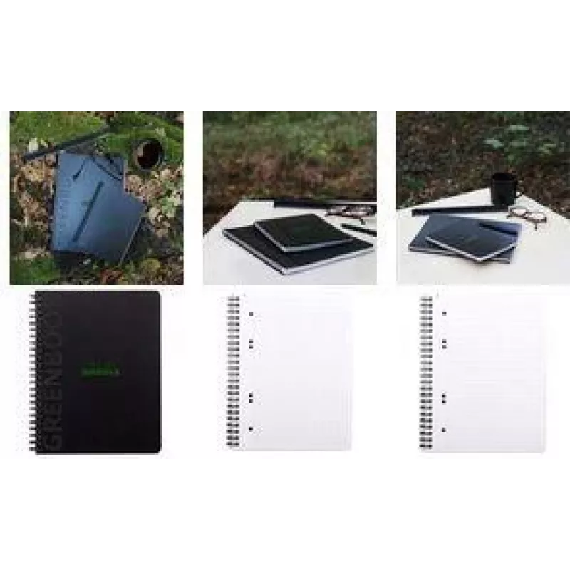 RHODIA GREENBOOK College Block A5+ kvadratinis bloknotas su juodu perdirbto kartono viršeliu 119913C