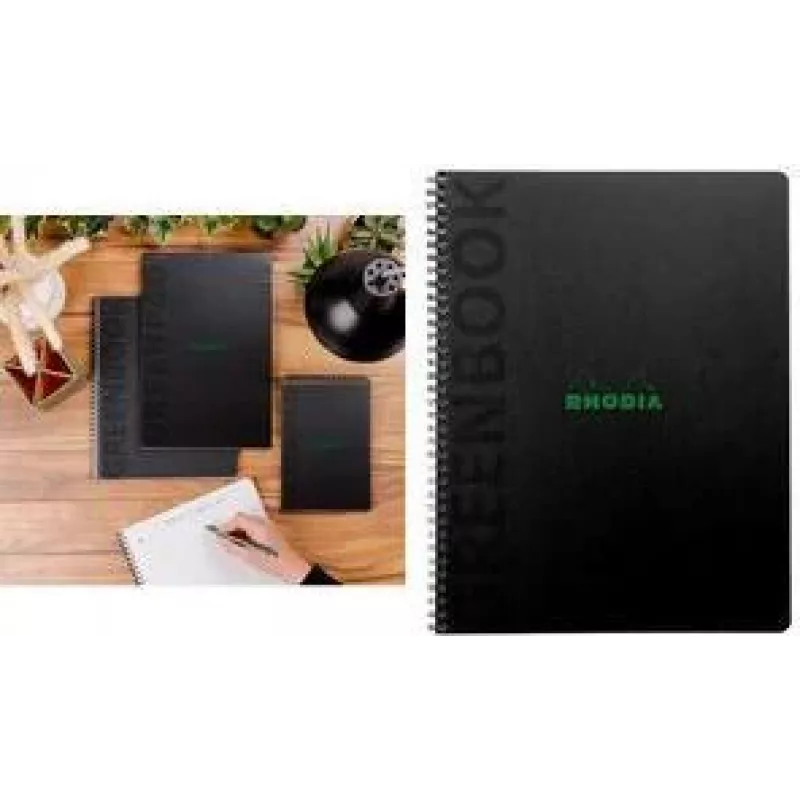Rhodia GREENBOOK College Block A5+ linijuotas, juodu perdirbto kartono viršeliu, 80 lapų 119935C