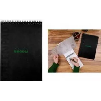 RHODIA GreenPad spiralinis bloknotas A4+ su linijomis, juodas, 90gsm, 80 lapų 119927C