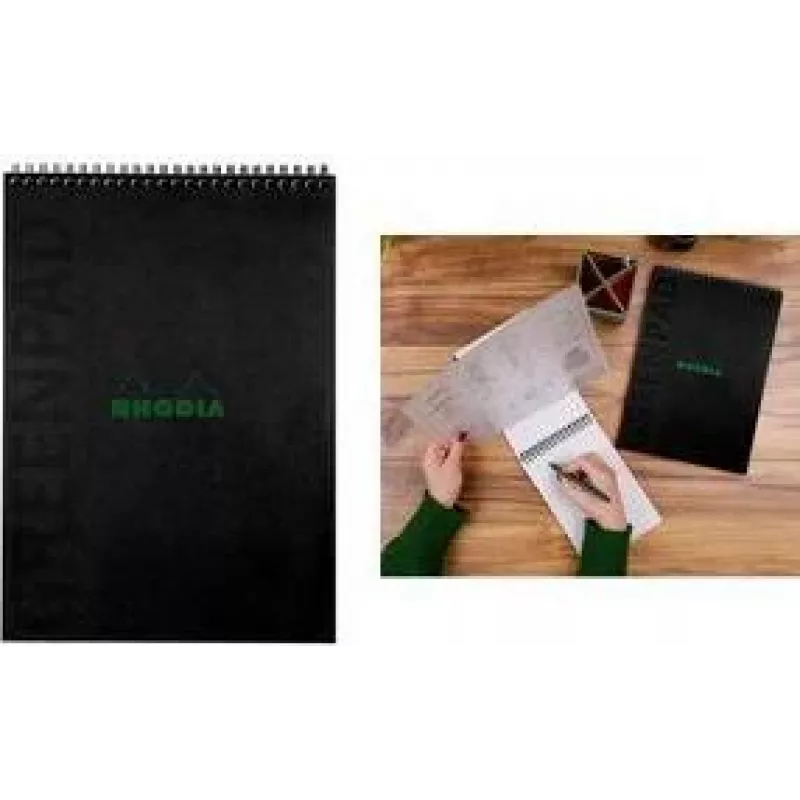 RHODIA GreenPad spiralinis bloknotas A4+ su linijomis, juodas, 90gsm, 80 lapų 119927C