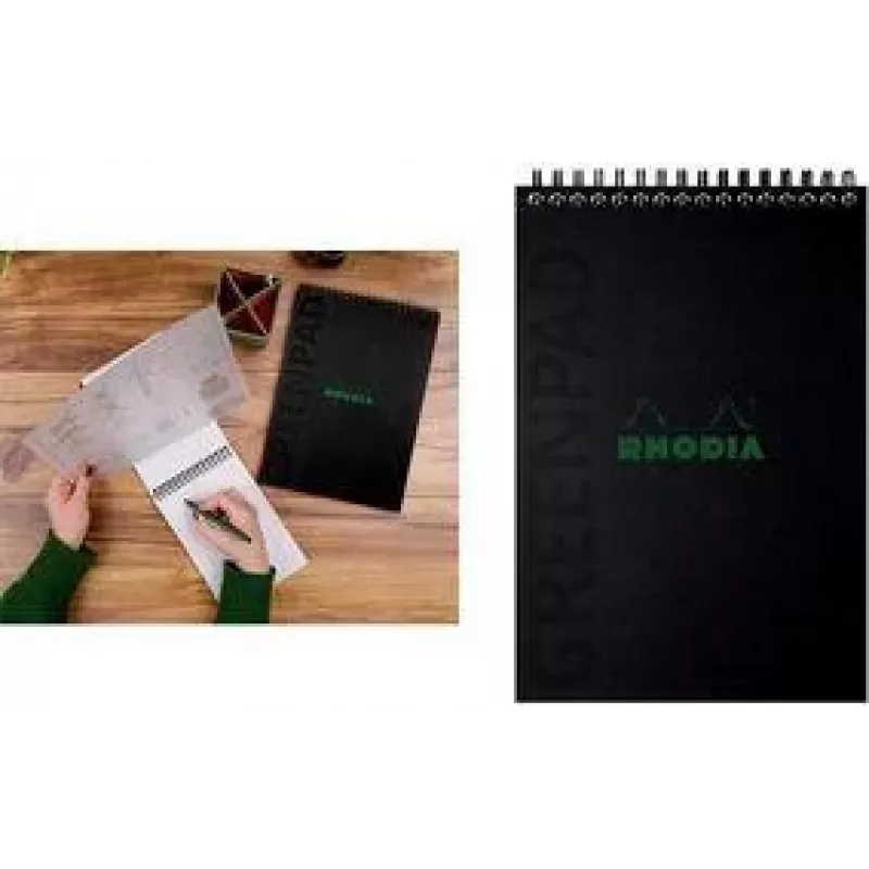 Rhodia GreenPad A5+ kvadratinis spiralinis bloknotas, juodas, 160 x 210 mm, 90 gsm, 80 lapų 119928C