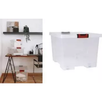 EDA CLiPSTOCK 75L dėžė su ratukais, dangčiu, minkšto lietimo rankenomis, juoda/raudona 010439