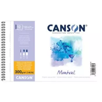 Canson Montval akvarelės blokas, 135 x 210 mm, 300 gsm, 12 lapų, smulkaus grūdėtumo, spiralinis įrišimas, mikroperforuotas C200807156