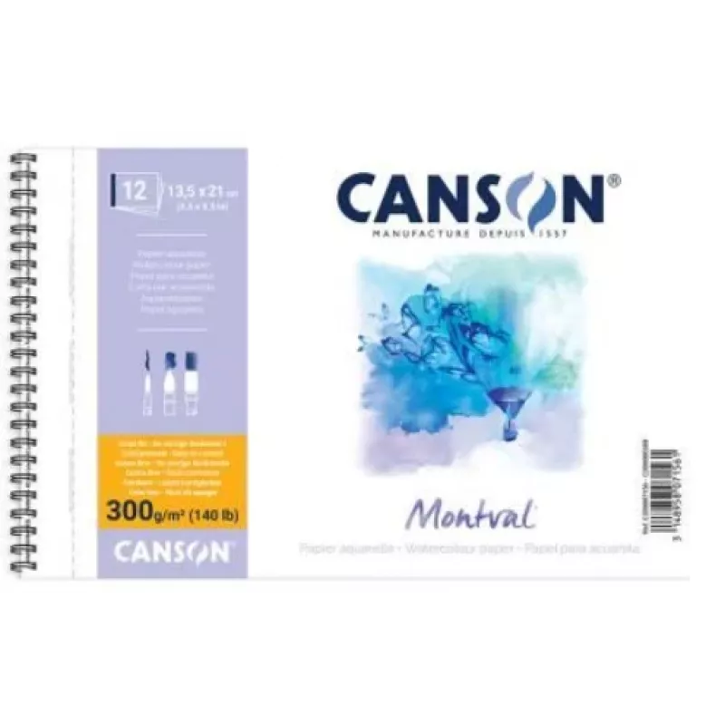 Canson Montval akvarelės blokas, 135 x 210 mm, 300 gsm, 12 lapų, smulkaus grūdėtumo, spiralinis įrišimas, mikroperforuotas C200807156