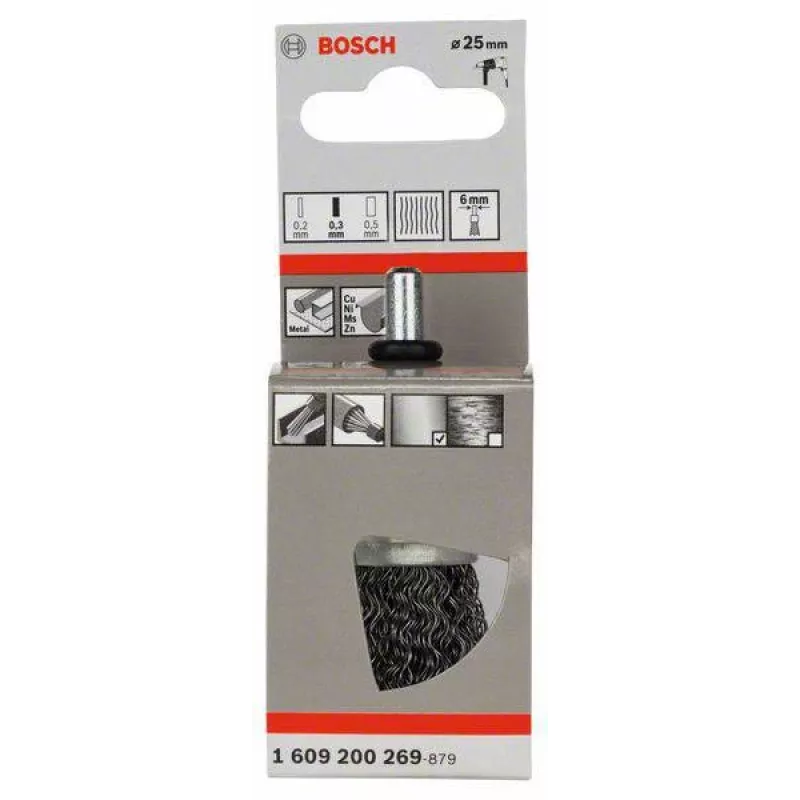 Bosch 1 609 200 269 pieštukinė vielinė šepetėlis, gofruotas plienas, 25 mm, 6 mm kotas