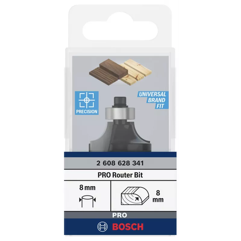 Bosch Expert for Wood frezavimo antgalis su apvalinimo profiliu, 8 mm kotas, R1 8 mm, 15,5 mm pjovimo ilgis, 53 mm bendras ilgis 2608628341