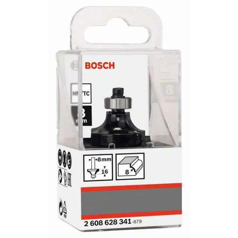 Bosch Expert for Wood frezavimo antgalis su apvalinimo profiliu, 8 mm kotas, R1 8 mm, 15,5 mm pjovimo ilgis, 53 mm bendras ilgis 2608628341