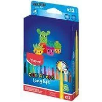 Maped COLOR'PEPS Long Life 2 flomasteriai, 12 spalvų, 1,5 mm vidutinis apvalus antgalis, ventiliuojamas saugos dangtelis, nuplaunami rašalai, kartoninė dėžutė 844006