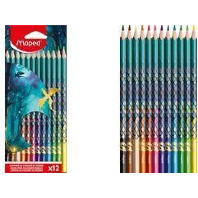 Maped DRAGON trikampės spalvotos pieštukai, 12 skirtingų spalvų, nelūžtantis minkštas švinas, dėžutė su drakono motyvu 862234