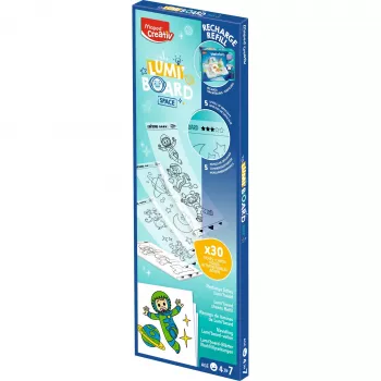 Maped Creativ LUMI BOARD Space papildymo rinkinys - 35 atsekimo ir teminiai lapai LED šviesos stalams 907097