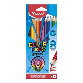Maped COLOR'PEPS STRONG trikampiai spalvoti pieštukai, 12 spalvų, 3,2 mm lūžimui atsparus švinas, kartoninė dėžutė 862712