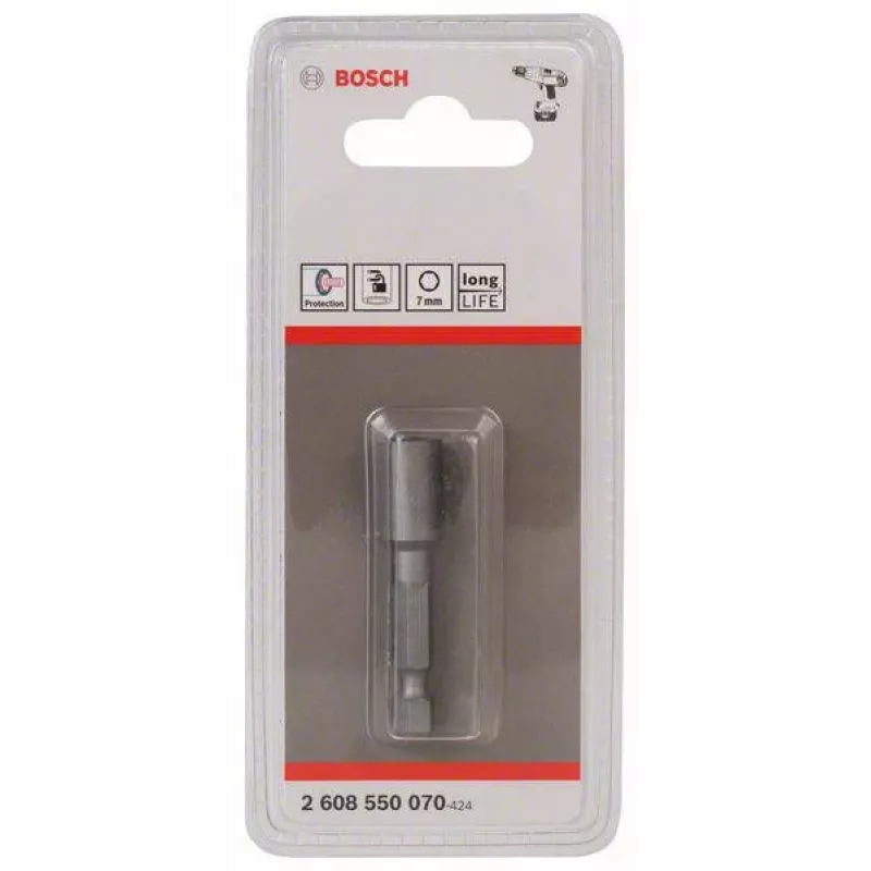Bosch 1/4 inch antgalių įstatymas 7 mm šešiakampis 50 mm ilgio chromo vanadžio plienas 2608550070